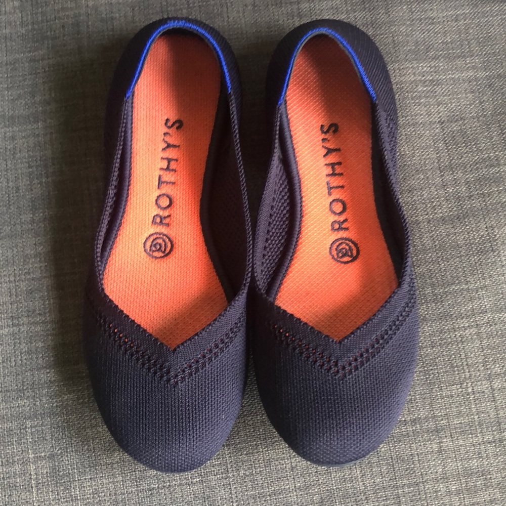 ROTHY'S Maritime Lattice Stitch Navy Round toe flat size 7